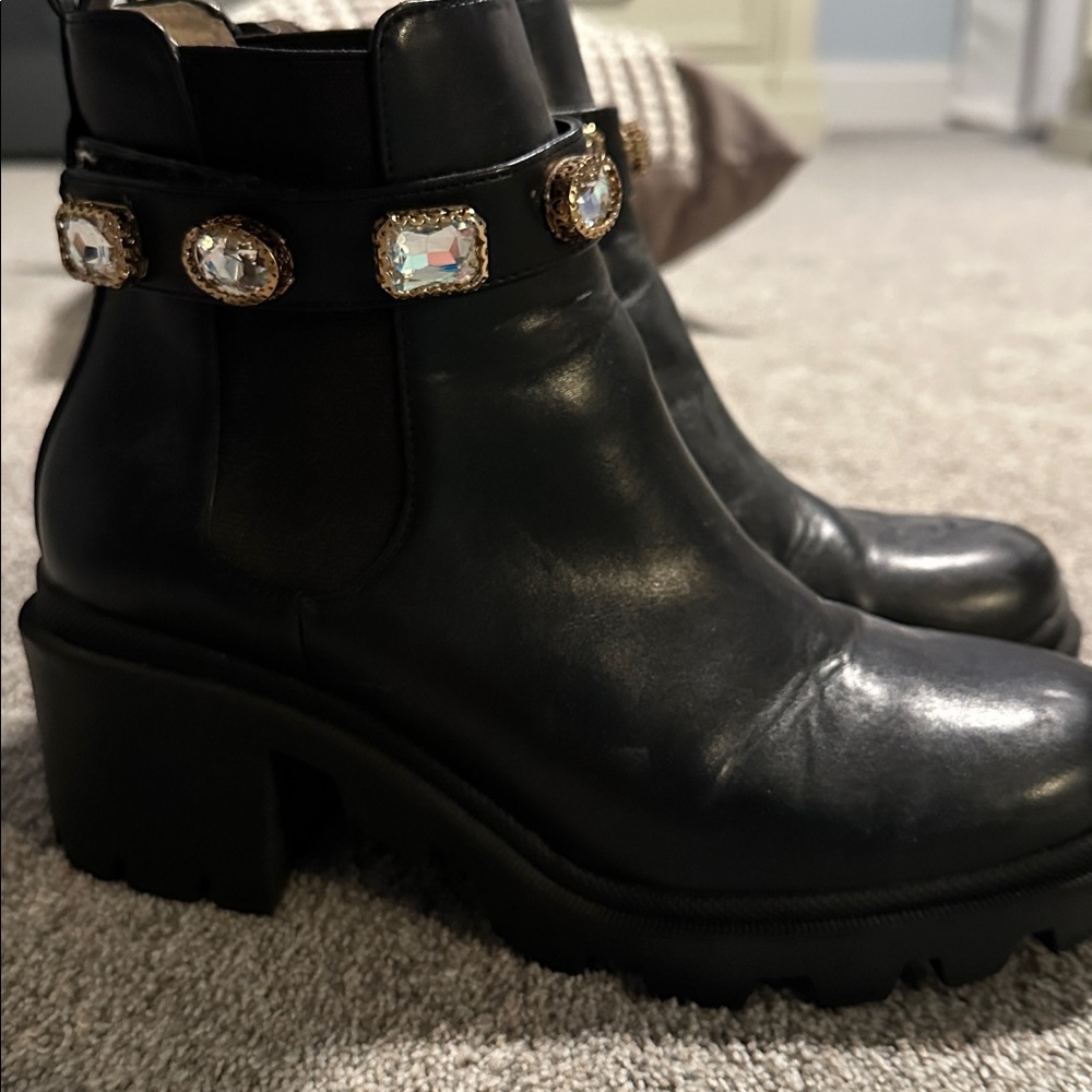 Steve Madden Black Ankle Boots with Embellished Strap
